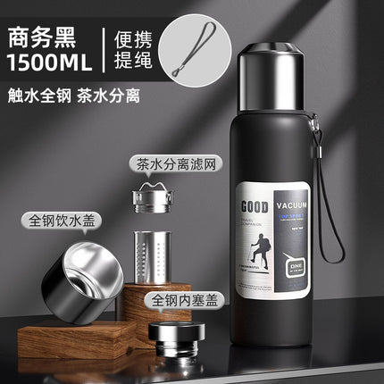Outdoor Large-Capacity All-Steel Kettle for Men, Tea-Water Separation Vacuum Insulated Cup, 316 Stainless Steel Hiking Sports Water Cup