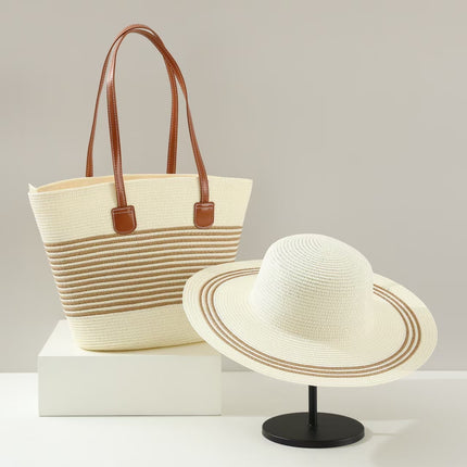 Straw hat straw woven bag two-piece set sun hat large brim large capacity tote bag cross-border hot straw woven bag suit tide