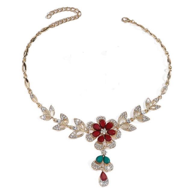 Factory wholesale Europe and the United States cross-border fashion luxury water drop flower necklace earrings two-piece elegant exquisite high-end sense