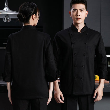 Pure cotton high-end chef overalls autumn and winter long sleeve men's and women's western restaurant catering chef kitchen comfortable and breathable