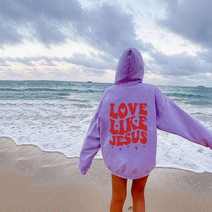 Hoodie Sweatshirt Floral Slogan Letter Pattern Printed Off-Shoulder Hooded Pullover