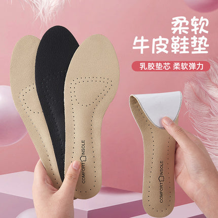 Self-Paste High-Heel Insoles Women's Soft Sole Comfortable Latex Leather Pad Heart Leather Shoes Sweat-Absorbing Breathable Single-layer Shoes Real Cowhide Non-Slip for Summer