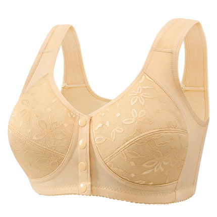 Cross-border Front Buckle Middle-aged Bra plus size Thin Underwear Push-up Bra Women's Top-up Non-steel Ring Beauty Back Vest Bra