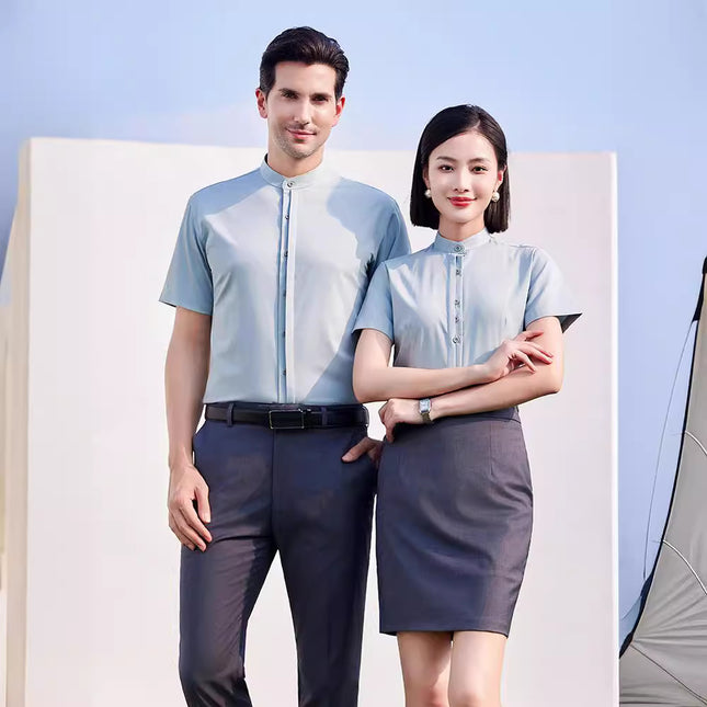 High goods stand collar Chinese style men's and women's same style shirt professional white shirt sales slim fit work clothes spring and summer new