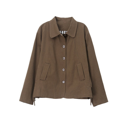 Middle-aged mother pure cotton windbreaker coat women's short 2025 spring and autumn new short loose plus size jacket top