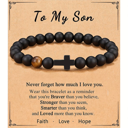 Amazon New Frosted Black Beaded Bracelet Tiger Eye Small Cross Pendant Bracelet Obsidian Cross Bracelet