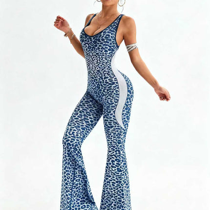 Hot-Selling Leopard Print Flared Jumpsuit in Stock, Amazon Yoga Jumpsuits, Hot-Selling Yoga Jumpsuits Wholesale