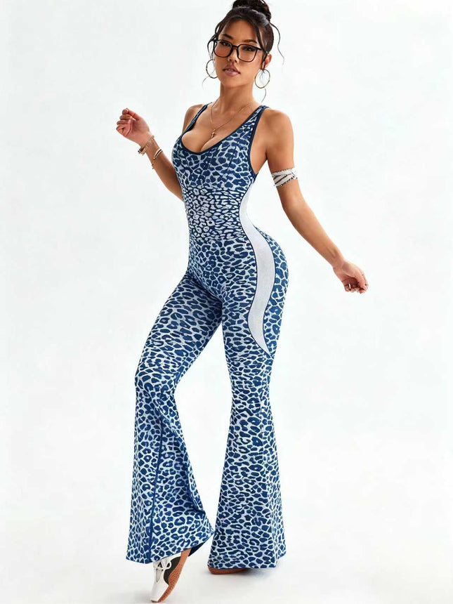 Hot-Selling Leopard Print Flared Jumpsuit in Stock, Amazon Yoga Jumpsuits, Hot-Selling Yoga Jumpsuits Wholesale