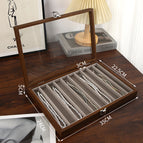 Walnut grain long necklace box (10 gray velvet interior)