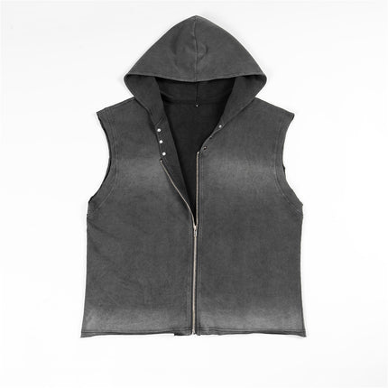 ETAI Men's Wear | American Retro Cardigan with Hat Heavy Sleeveless Top high quality Washed Spray Monkey Scattered T-Shirt