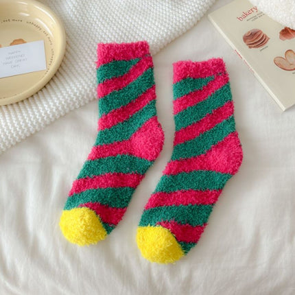 Autumn and winter thick socks children's Japanese striped pattern cute women's socks half velvet floor socks warm sleep socks wholesale
