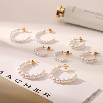 French Elegant Earrings Stainless Steel 18K Gold C-Shaped Pearl Earrings for Women Accessible Luxury High-End Spring and Summer Titanium Steel Earrings for Women