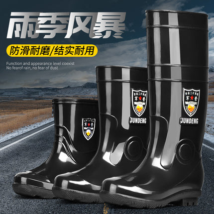 Jundeng thickened high-top black rain boots rain boots mining boots labor protection rubber shoes kitchen water shoes non-slip rubber bottom water