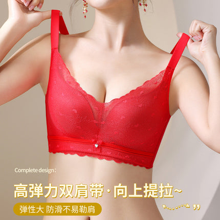 2023 new small chest thickened push up contrast color bra adjustable breast collection comfortable red underwear live delivery