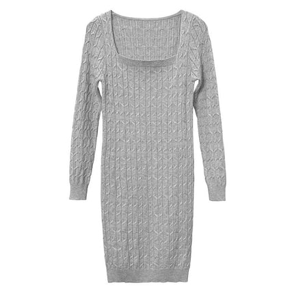 Real Shot South Korea Dongdaemun Sexy Figure Hip Long-sleeved Dress Slim-fit Slimming Hemp Pattern Knitted Skirt