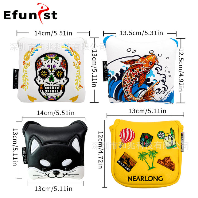 Golf club cover Square putter cover a variety of PU waterproof fabric inside thickened plush protective magnetic cap cover