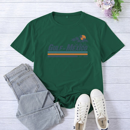 Amazon Supply Guif of Mexico Printed Short-Sleeved Women's Casual Summer Casual Loose Round Neck