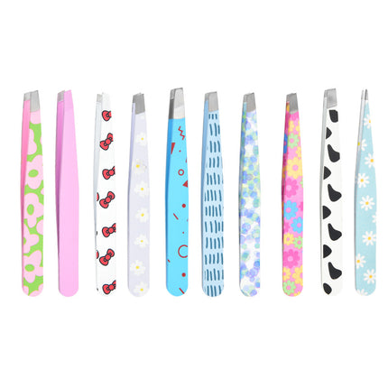 Tweezers for False Eyelashes, Slanted Tip 96, Eyebrow Clip, Spray-Painted Eyebrow Tweezers, Slanted Angle Hair Removal Clip, Printed Design