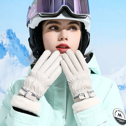 Winter Cycling Warm Gloves fleece-lined Thickened Cold-proof Electric Car Bow Cotton Gloves Women's Waterproof Windproof A98
