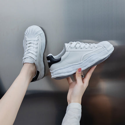 White Sneakers with Shell Toe Design, 2026 Genuine Leather Women's Shoes, Thick-Soled Height-Increasing Breathable Sports Casual Shoes, Non-Slip and Wear-Resistant