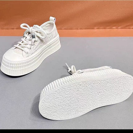 Women's Thin White Sneakers 2026 Spring New Lace Mesh Breathable Thick-Soled Height-Increasing Casual Sports Shoes for Women