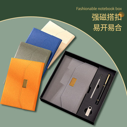 Engravable Triplex Notebook Customized Logo Business Notebook Office Horizontal Line Gift Box suit Notepad