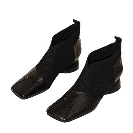 Fashionable Splicing Comfortable Medium Heel Short Boots 2025 Autumn and Winter New Fashion Boots Women's Retro Square Toe Thick Heel Elastic Boots