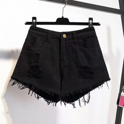 Hot girl ripped Denim shorts women's summer thin loose high waist slimming design sense niche wide leg hot pants fashion