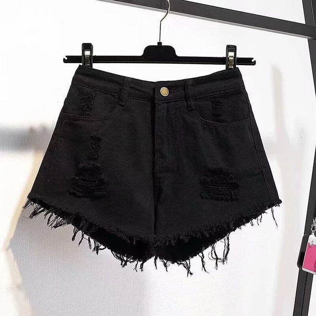 Hot girl ripped Denim shorts women's summer thin loose high waist slimming design sense niche wide leg hot pants fashion