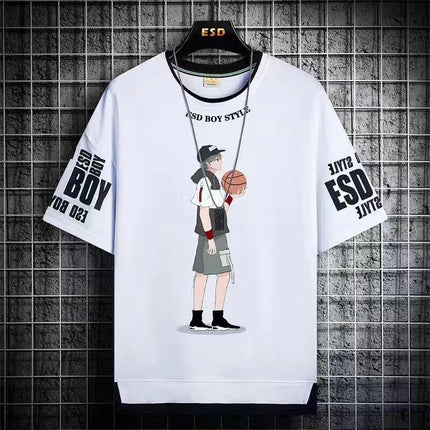 Teenager Short-sleeved T-shirt Men's 2024 New Summer Loose Fashionable All-match Half-sleeved Handsome Junior High School Students Big Boy