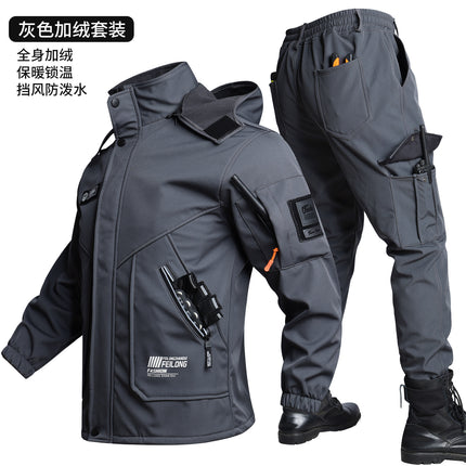 Autumn and Winter Jacket Suit Men's Velvet Cold-Proof, Windproof, Waterproof and Warm Cycling Mountaineering Clothing Outdoor Thickeneding