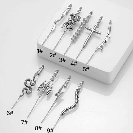 New Stainless Steel Cast Tiger Snake Ear Hanger Punk Exaggerated Puncture Ear Needle Simple Slash Ear Spike Ear Stud