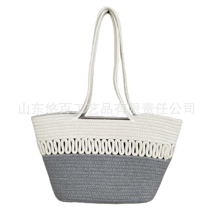 Summer Niche Straw Woven Bag Women's 2022 New Fashionable Cotton Woven Bag Beach Bag Large Capacity Shoulder Basket Bag