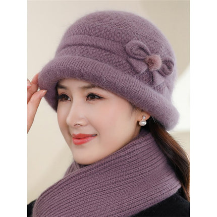 Autumn and winter middle-aged and elderly people hat female mother wool hat fleece-lined cold-proof cotton basin hat grandma old lady knitted hat