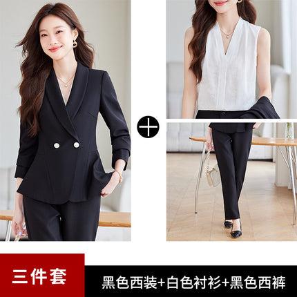 apricot Suit suit Women's 2024 New Spring and Autumn Business Wear Temperament Goddess Fan Jewelry Shop Beauty Salon Work Clothes