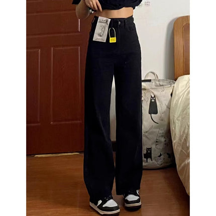 White High-Waisted Straight Jeans for Women in Spring & Fall, Plus Size, Loose, Slimming Look, Pear-Shaped Figure, Floor-Length Pants