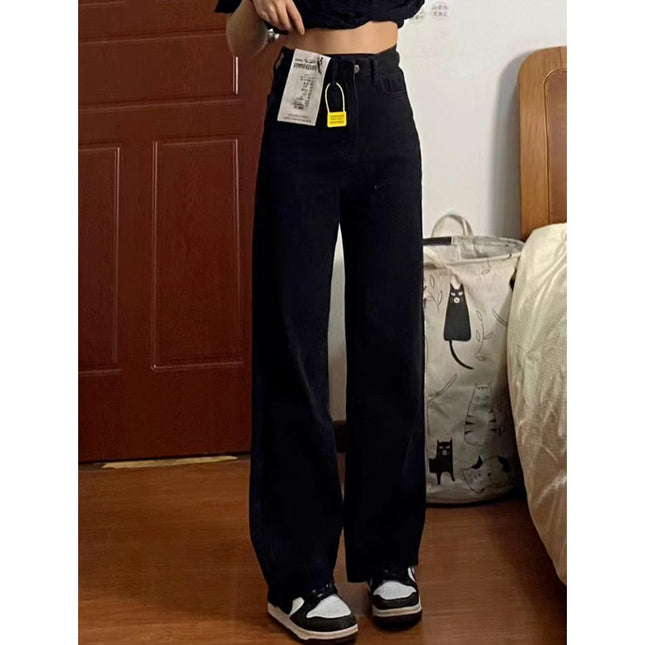 White High-Waisted Straight Jeans for Women in Spring & Fall, Plus Size, Loose, Slimming Look, Pear-Shaped Figure, Floor-Length Pants