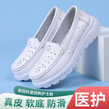 Nurse Shoes for Women, Hollow-Out White Soft-Soled Breathable Non-Tiring Non-Slip Thick-Soled Height-Increasing Medical Black Work Shoes for Mothers