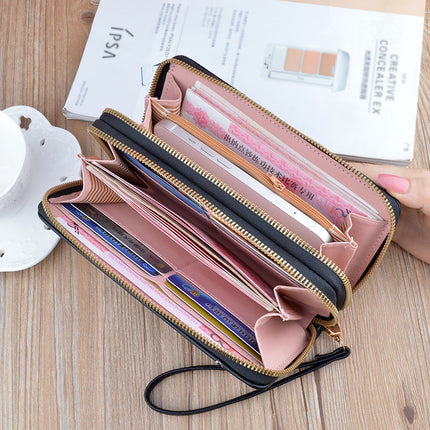 New Wallet Women's Long Double Zipper Clutch Bag Fashionable Litchi Pattern Soft Leather Large Capacity Double Wallet Mobile Phone Bag
