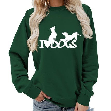 I dogs dog printed crew neck women's top vests foreign trade supply autumn and winter coat casual loose European size span