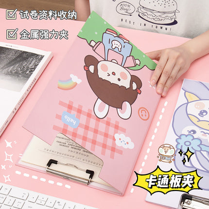 Cute A4 Paper Folder Cartoon Creative Office Stationery Materials Student Painting Writing Pad Test Paper Board Clip