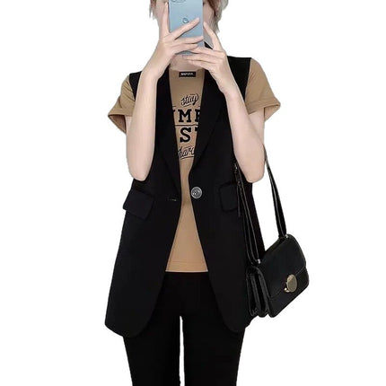 2025 Women's Blazer Vest Spring and Autumn Petite Loose Sleeveless Waistcoat Vest Outerwear