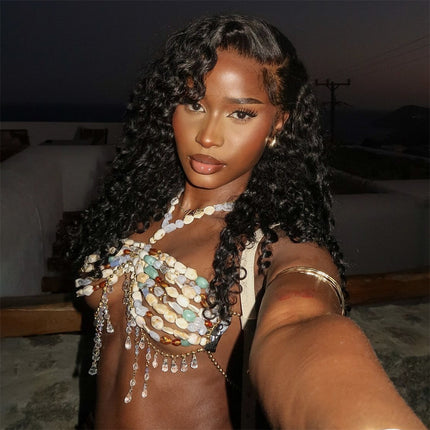 Cross-border supply factory direct irregular gem handmade beaded chain sexy suspenders small vest body jewelry