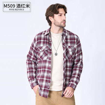 2026 Spring Cross-Border Trade American Retro Flannel Men's Long-Sleeve Brushed Plaid Shirt Men's Cool Jacket