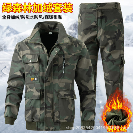 Autumn and Winter fleece-lined work clothes suit thickened cold-proof warm construction site workshop work protective clothing camouflage clothing for men