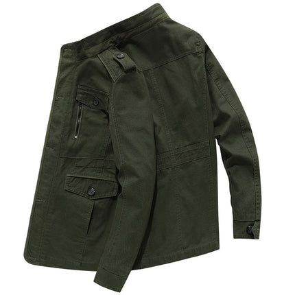 Cotton Jacket Men's Spring and Autumn Casual Loose plus size Medium and Long Army Green Workwear Jacket Multi-bag Price Controlled 148