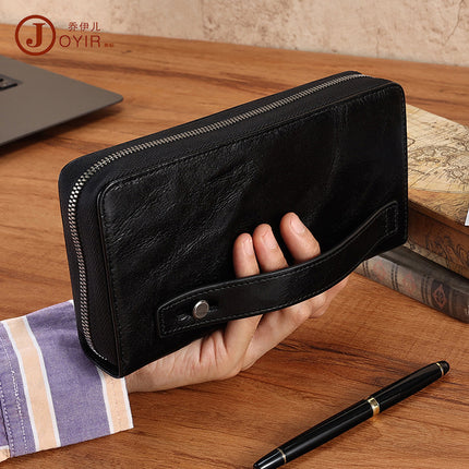 Vegetable Tanned Leather Fashionable Simple Men's Handbag Retro Long Wallet Clutch Bag Genuine Leather Business Clutch Bag Men's Bag