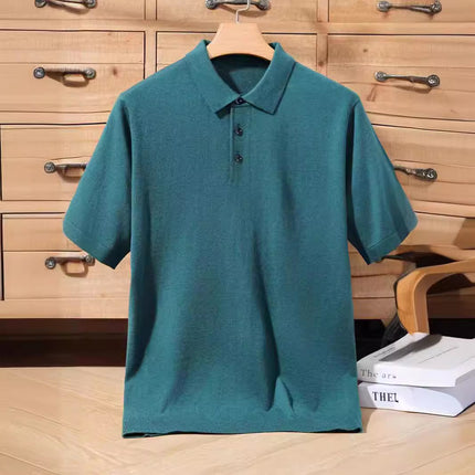 High-end Worsted Wool POIO Collar Knitted Short-sleeved Men's Spring and Summer Business Casual All-match T-shirt Thin Top