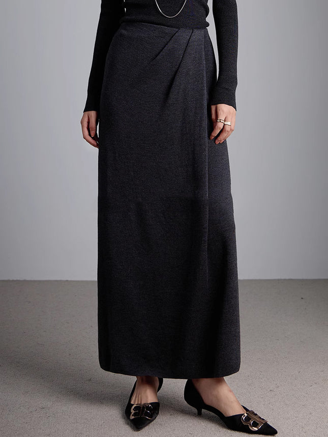 German Yangtze Yarn Back Split Loose Waist Slim Wide Leg Pants Minimalist High-grade Zipper Wool High Waist Skirt for Women