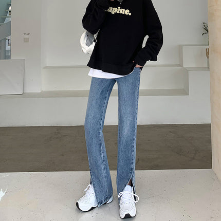 Front Slit Large Size Jeans Women's Trumpet Spring Slit Dipping Wide Leg Split Small Slit Pants